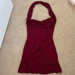 Pepper mayo pari mulberry Women’s Halter Neck Burgundy Dress